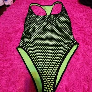 neon green mesh one piece swim suit